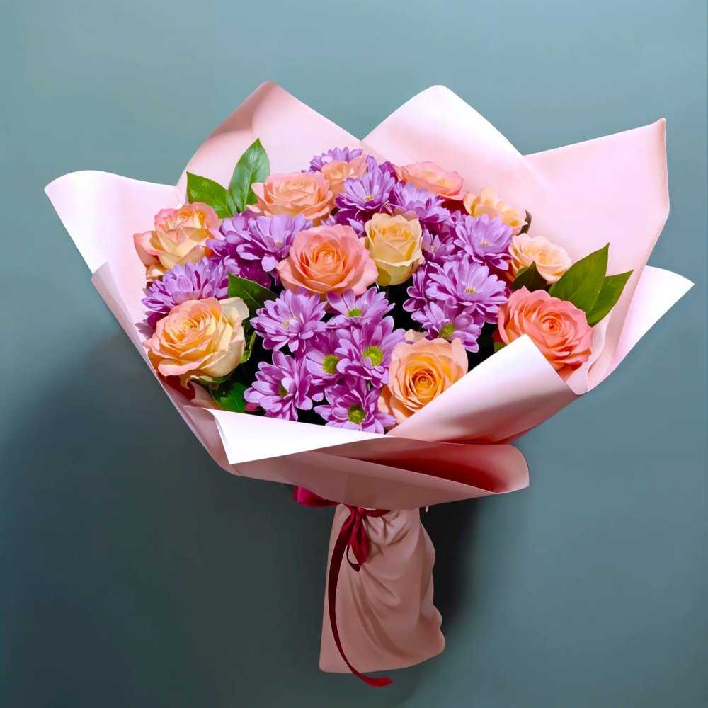 Букет цветов Симфония Чувств Букет цветов из: Хризантемы и Розы